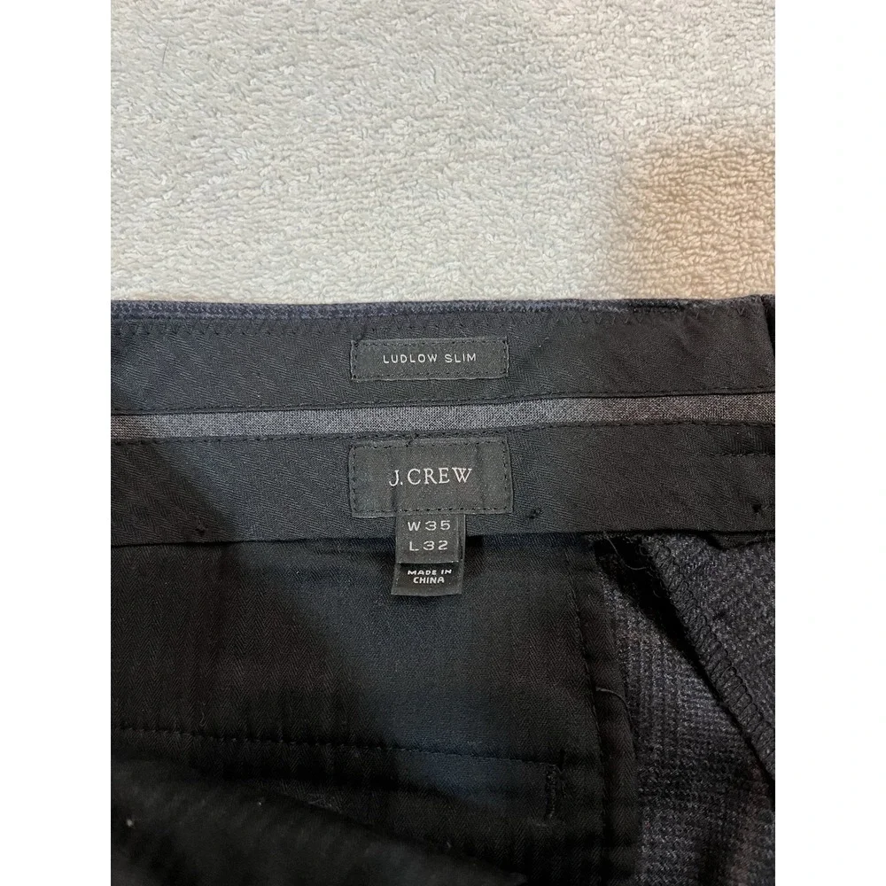 J. Crew Ludlow Slim Wool‎ Glen Check Navy Blue Dress Pants Men's 35x32 Trousers